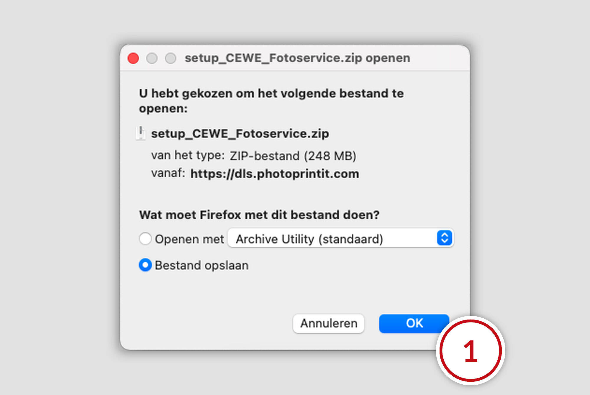 Installatie weergave van het CEWE fotoproduct in ZIP-formaat