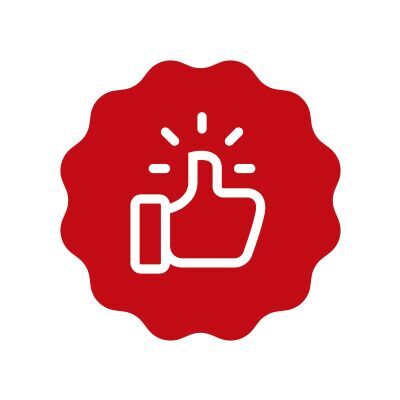 Symbool voor positieve beoordeling met duim omhoog op rode achtergrond