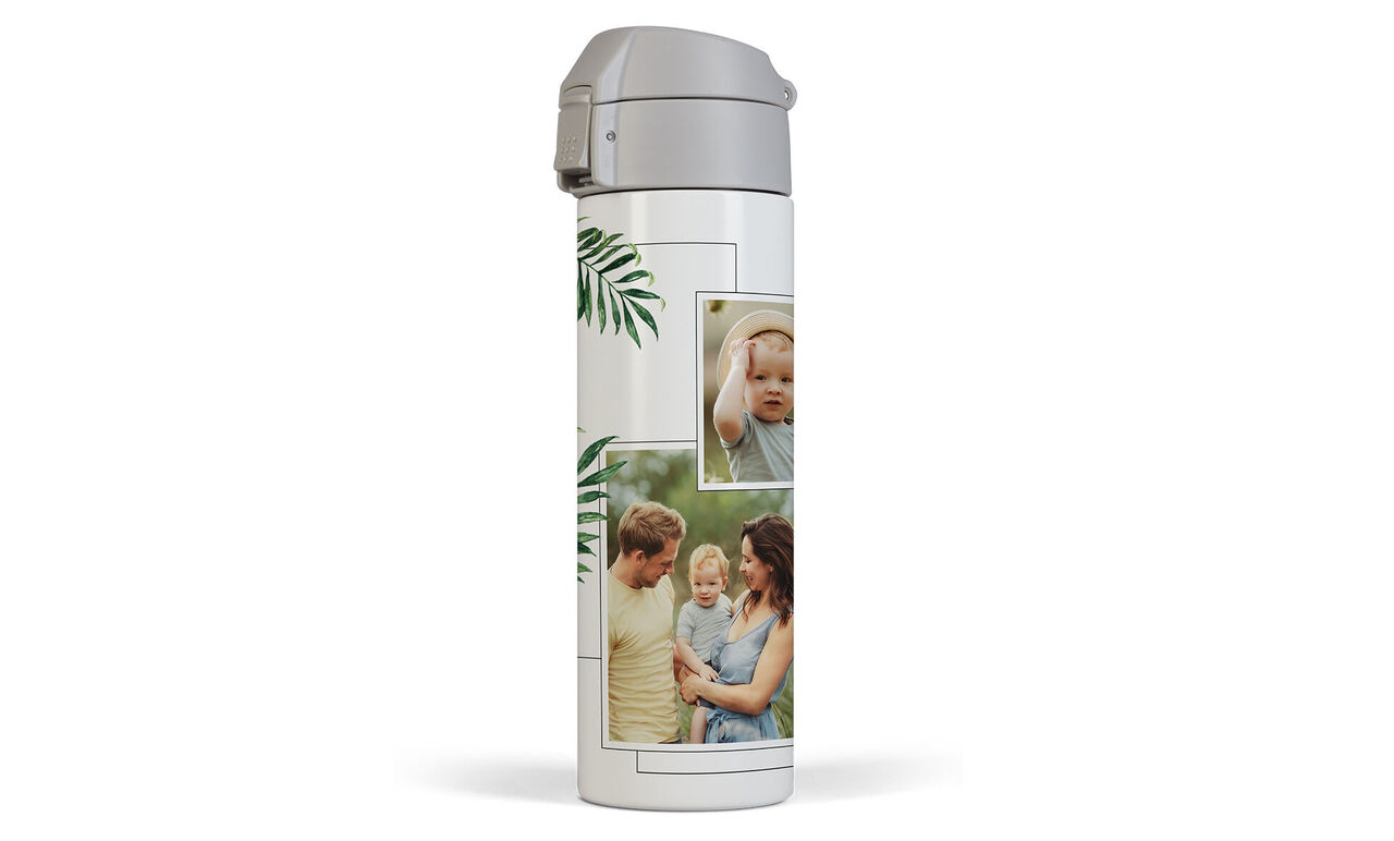 Thermosfles met persoonlijke foto's en botanisch design