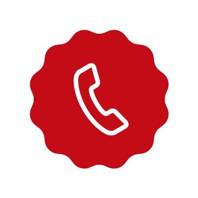Rode telefoonhoorn op witte achtergrond in een ronde badge