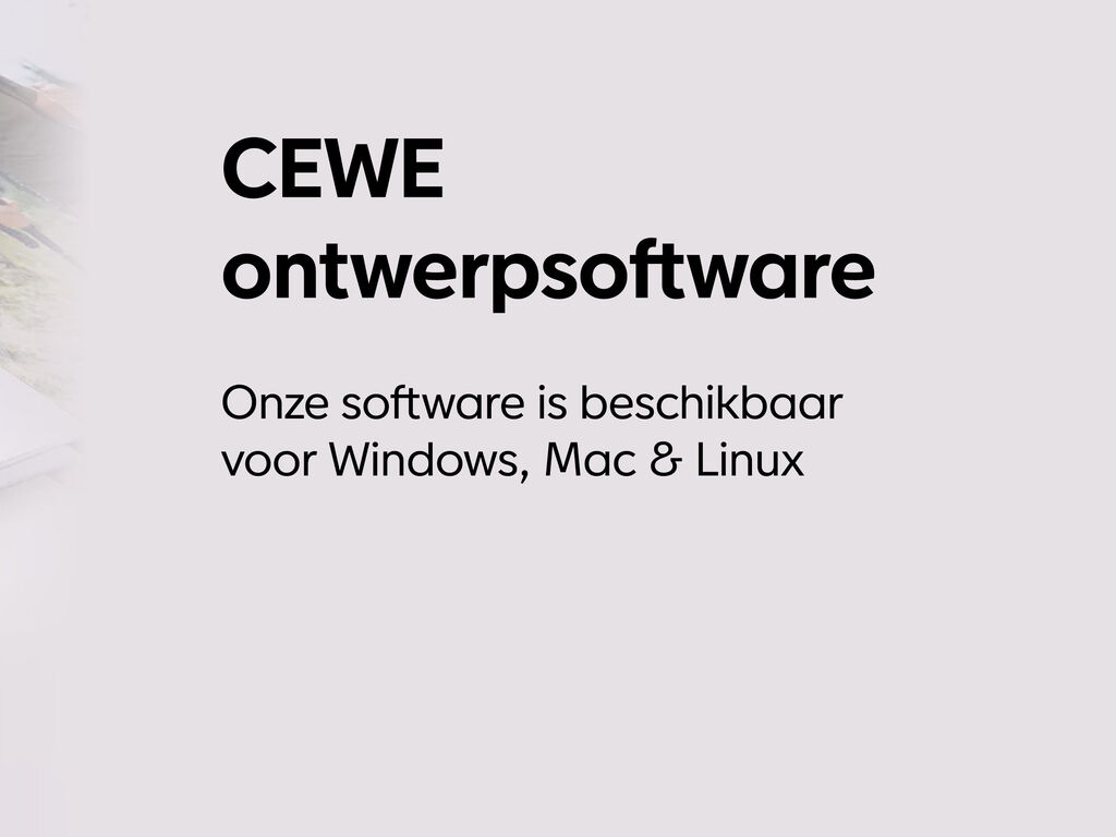Tekst over de CEWE ontwerpsoftware voor meerdere platforms.