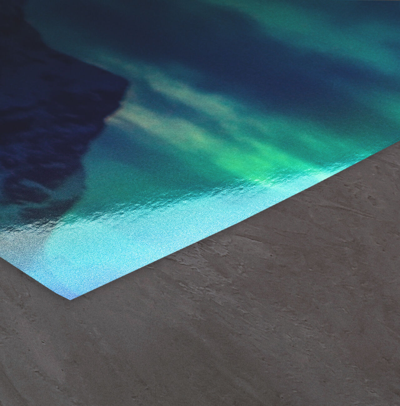 Close-up van een poster met een fascinerend blauw-groen kleurverloop.