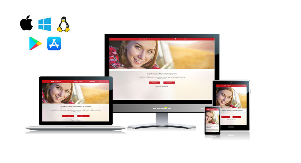 Verschillende digitale apparaten tonen een website met vriendelijk design.