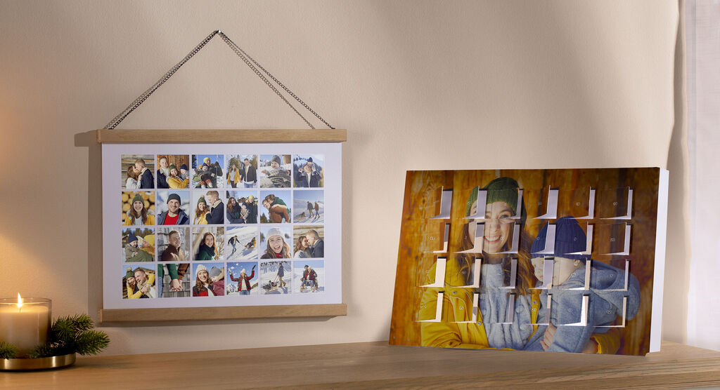 Wanddecoratie met diverse fotosnapshots van vrienden die samen plezier hebben