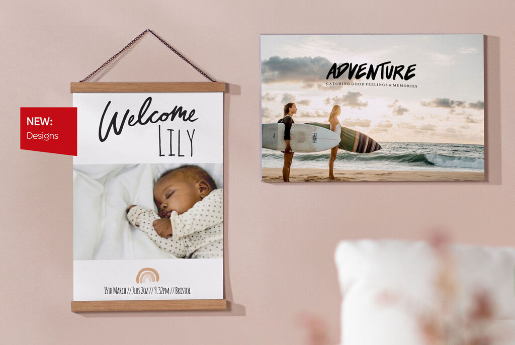 Gepersonaliseerde wanddecoratie met babyfoto en welkomstboodschap
