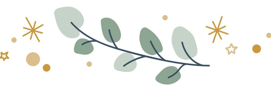 Takjes met ovale groene blaadjes en gouden accenten decoratief samengevoegd.