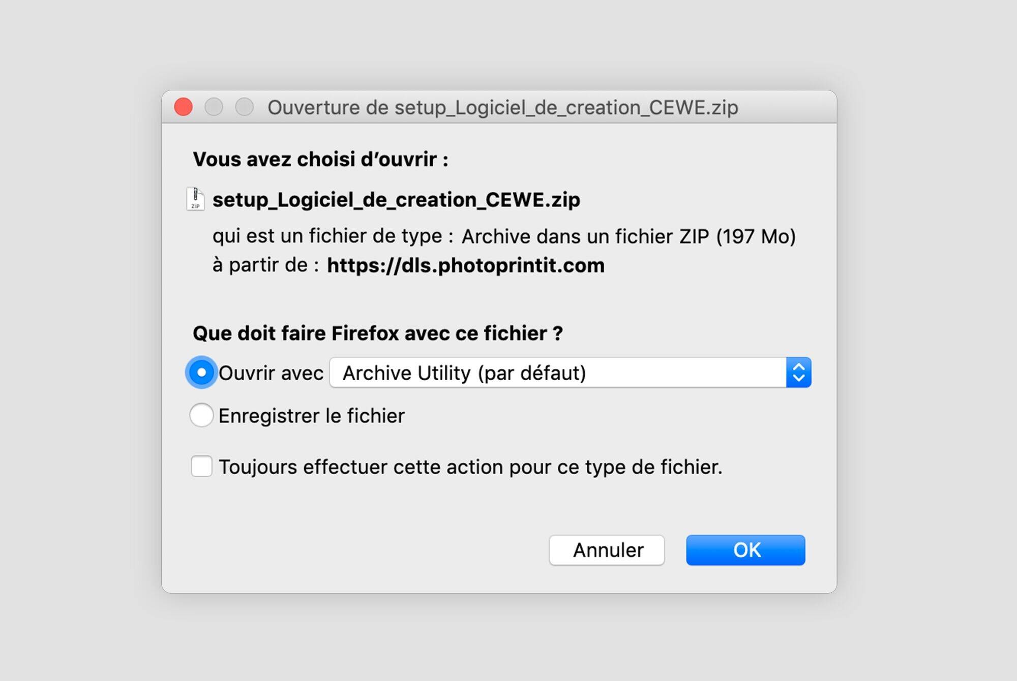 Fenêtre de configuration installée pour le logiciel CEWE montrant les options d'installation.