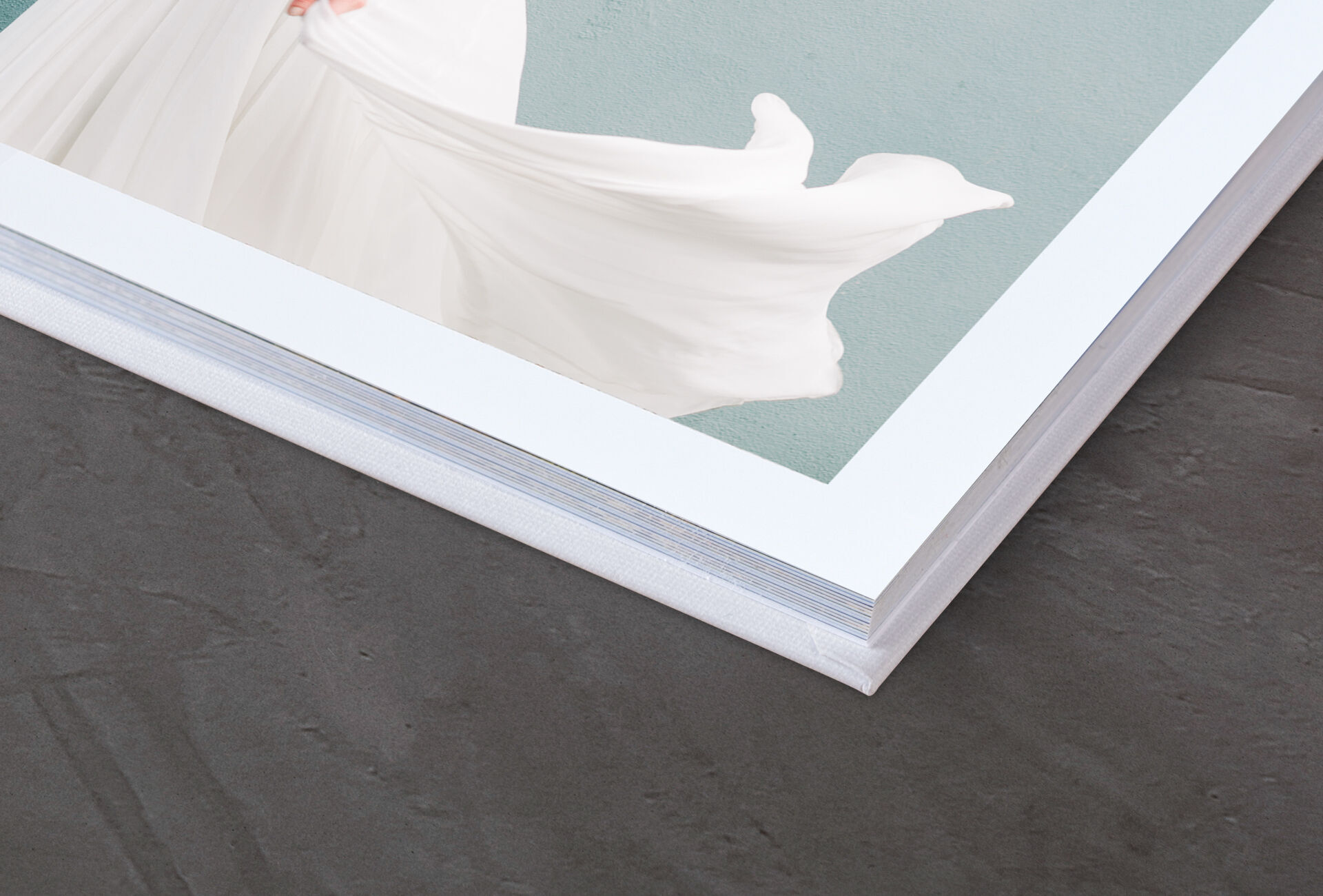 Gros plan sur un ALBUM PHOTO CEWE avec une couverture blanche élégante.