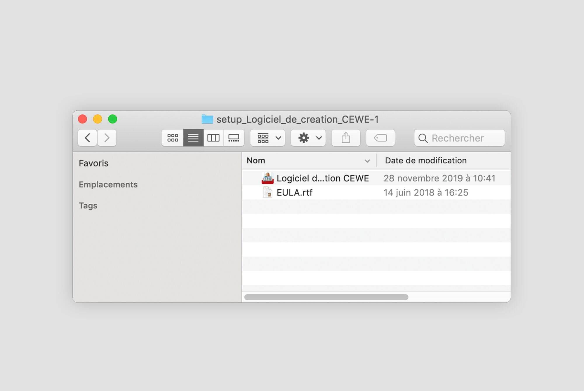 Capture d'écran de l'installation du logiciel de design CEWE avec plusieurs fichiers et données.