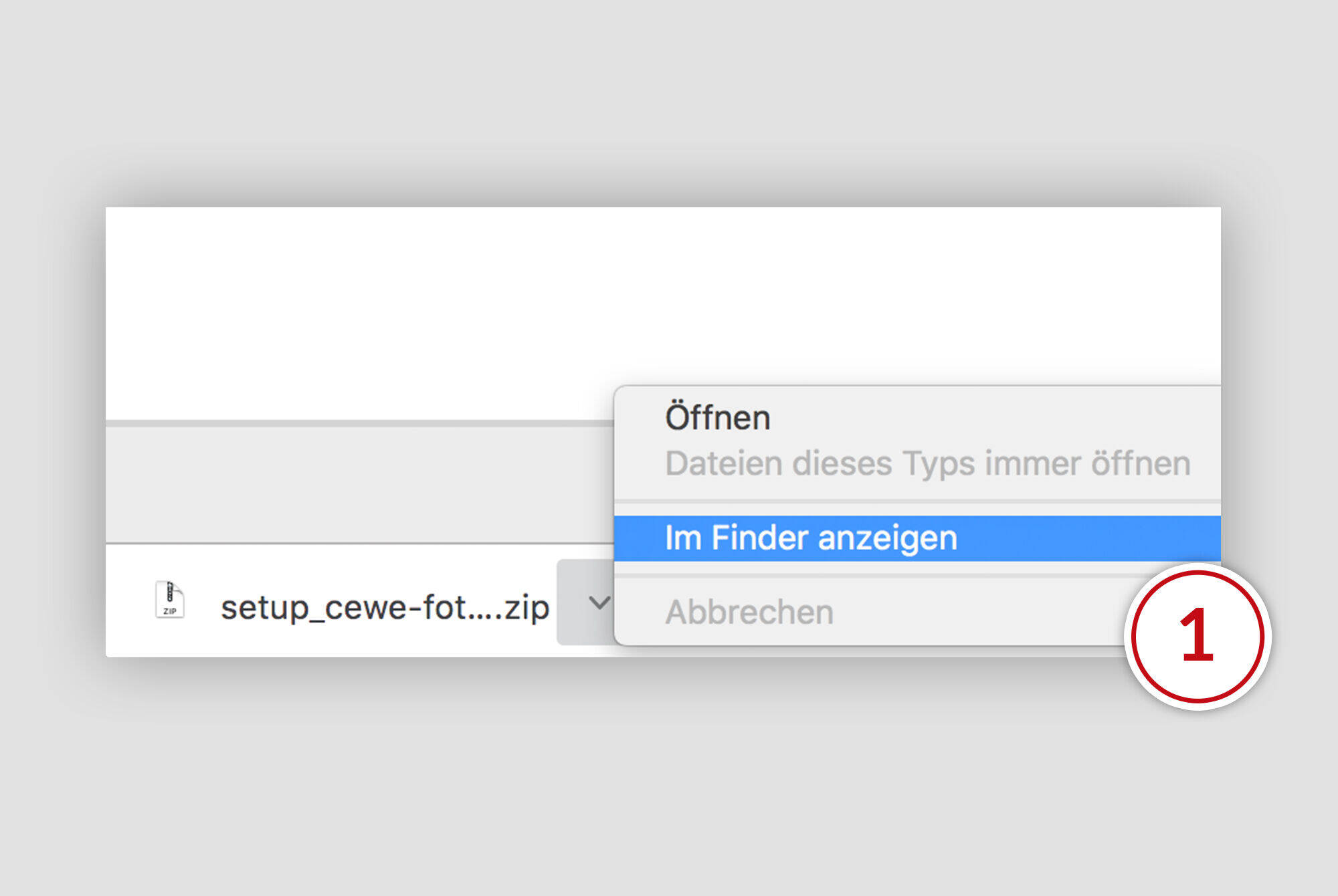 Écran d'un Mac avec un menu contextuel montrant un fichier ZIP dans le Finder