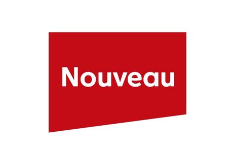  Panneau rectangulaire rouge avec le mot 'Nouveau' en blanc. 