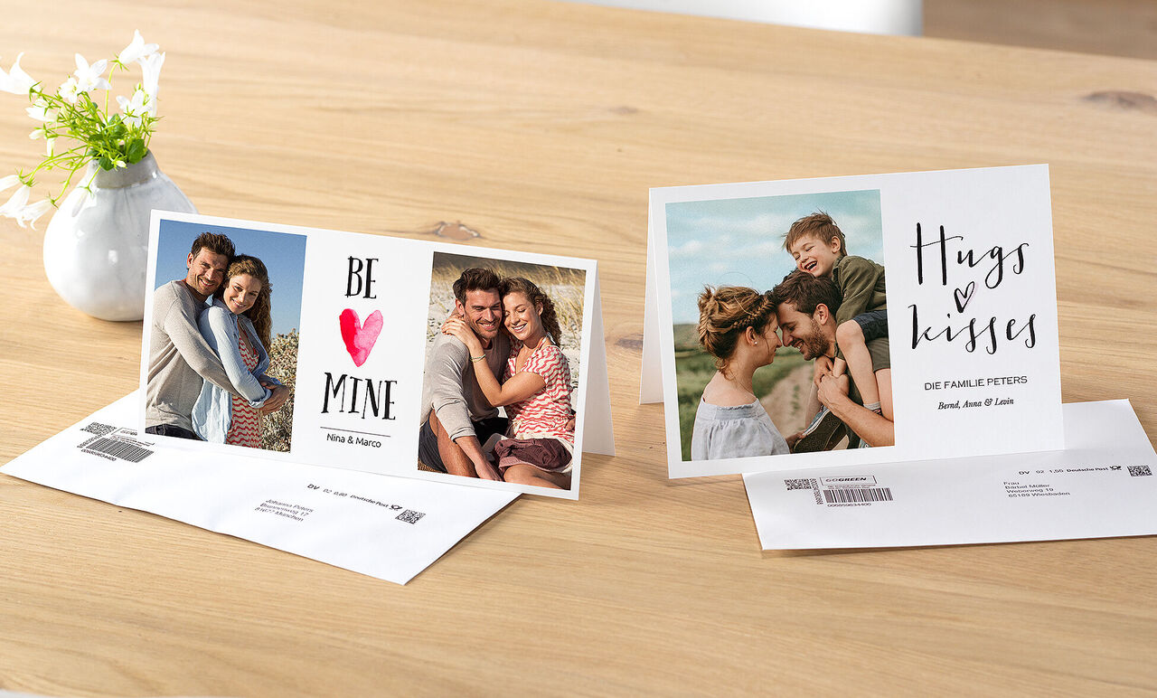 Cartes de vœux adorables avec des photos soigneusement conçues et des messages chaleureux pour des occasions spéciales.