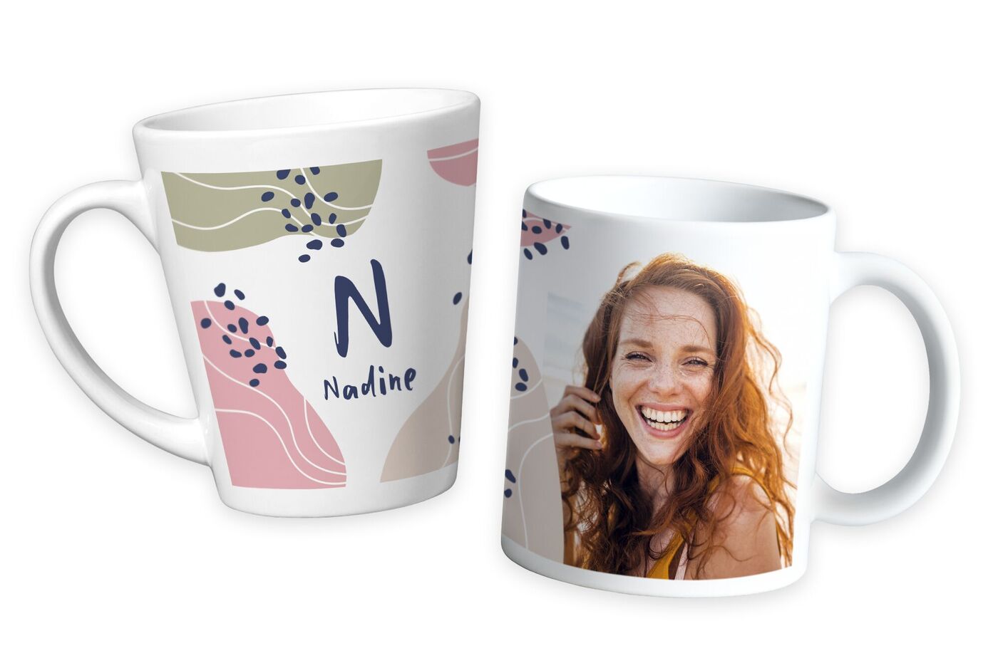 Tasse blanche avec design coloré et le nom Nadine.