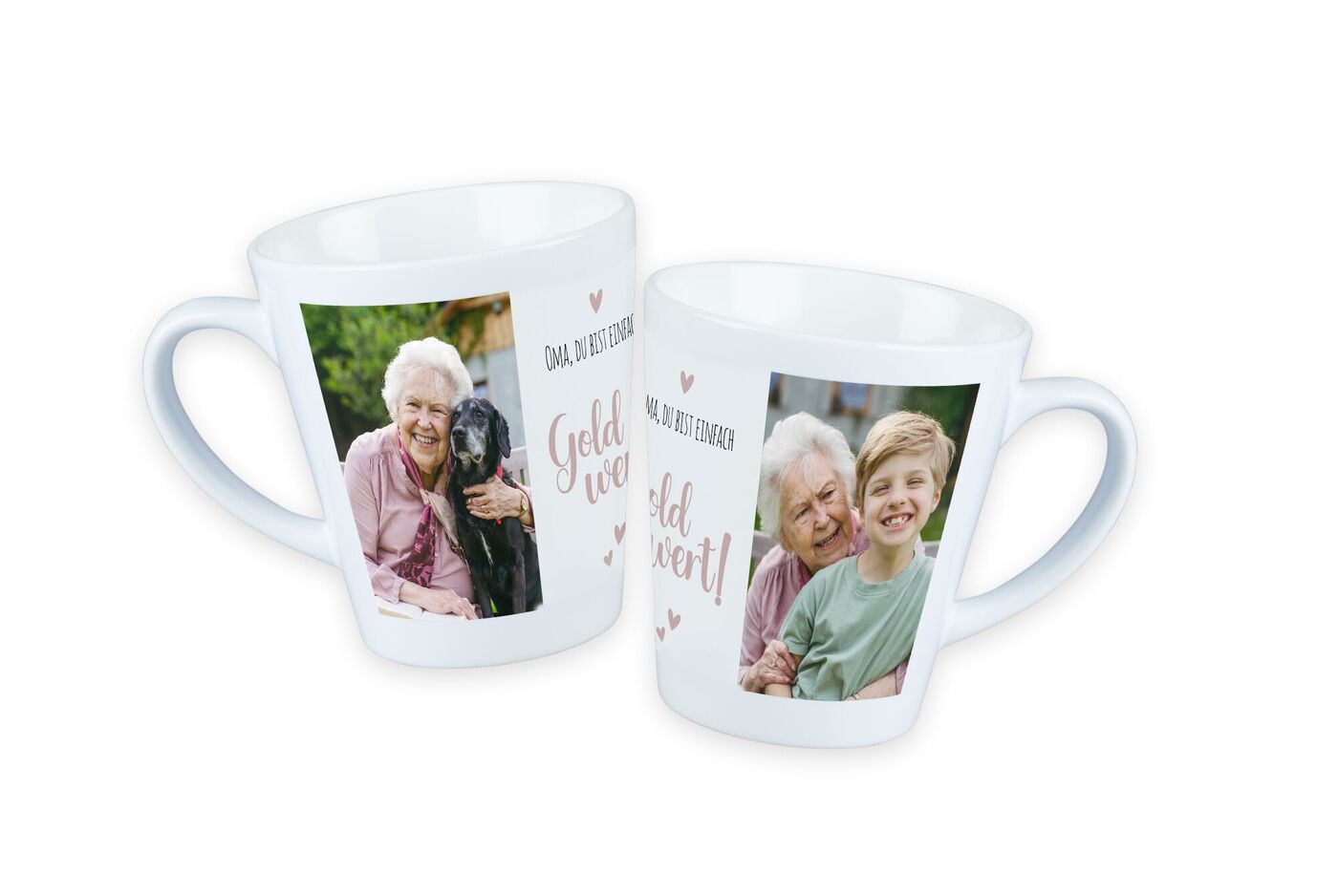 Des personnes se serrent dans les bras, heureuses, sur une tasse en mosaïque.