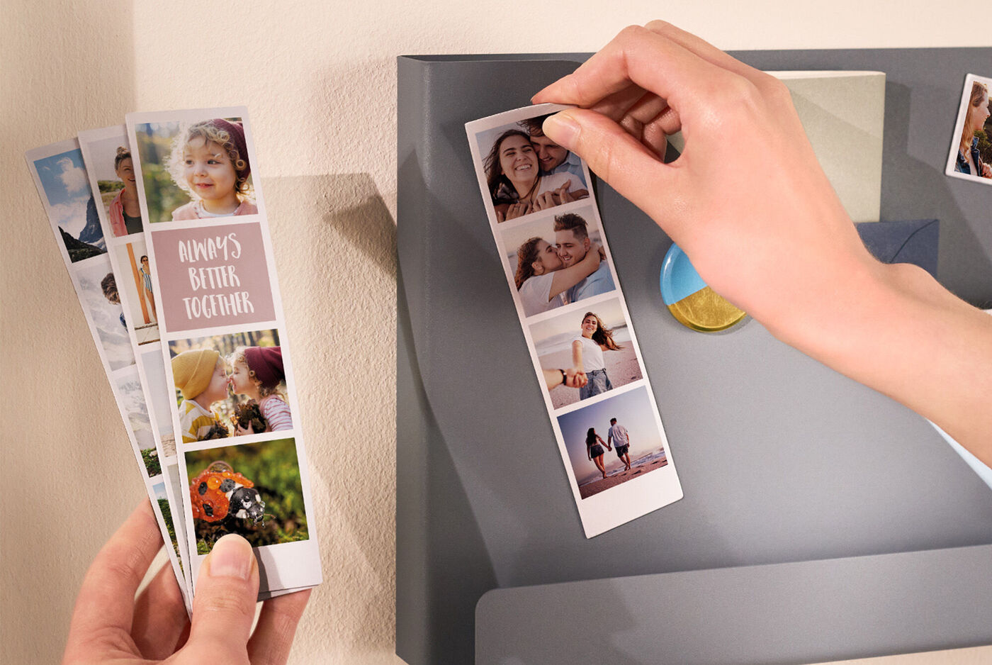 Décoration de main avec des cartes photo personnelles de CEWE, montrant un message d'amour.