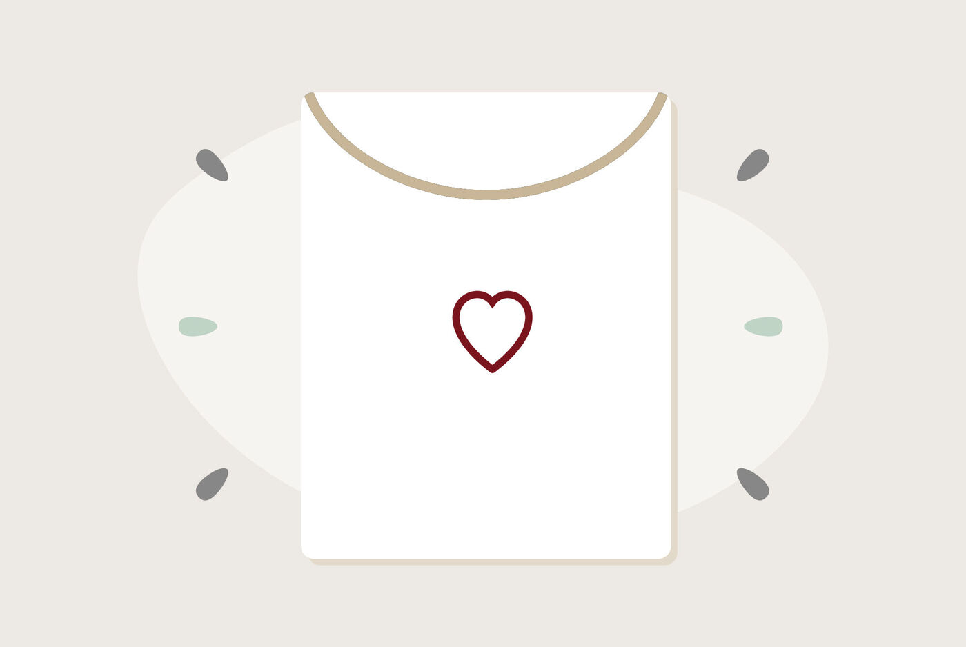 Un t-shirt avec un petit cœur rouge sur le devant.