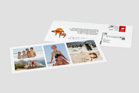 Carte de vœux familiale avec photos de vacances d'été et message manuscrit