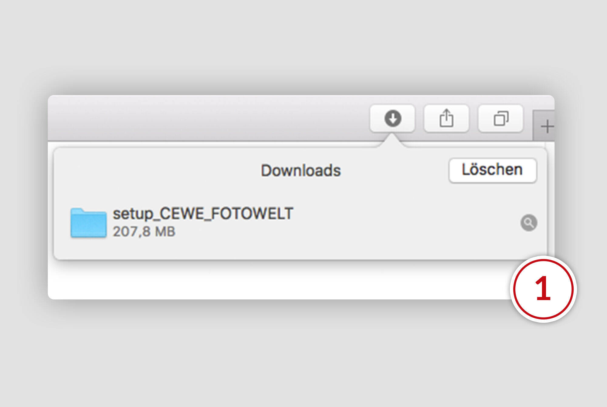 Capture d'écran de l'installation de CEWE Fotowelt avec une fenêtre de téléchargement et le fichier "setup.CEWE_FOTOWELT".